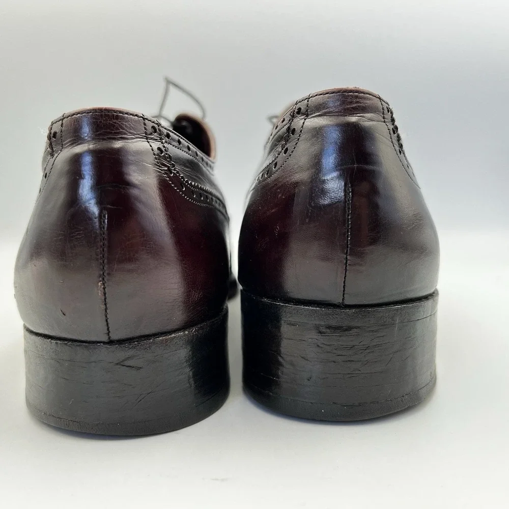 VTG Florsheim Royal Imperial Mens 10D Wingtip Leather Burgundy Brown Dress Shoes